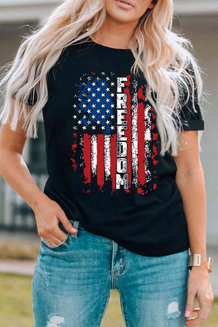 FREEDOM US Flag Graphic Round Neck Tee | 1mrk.com