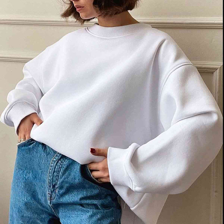 Oversize Round Neck Dropped Shoulder Sweatshirt |1mrk.com