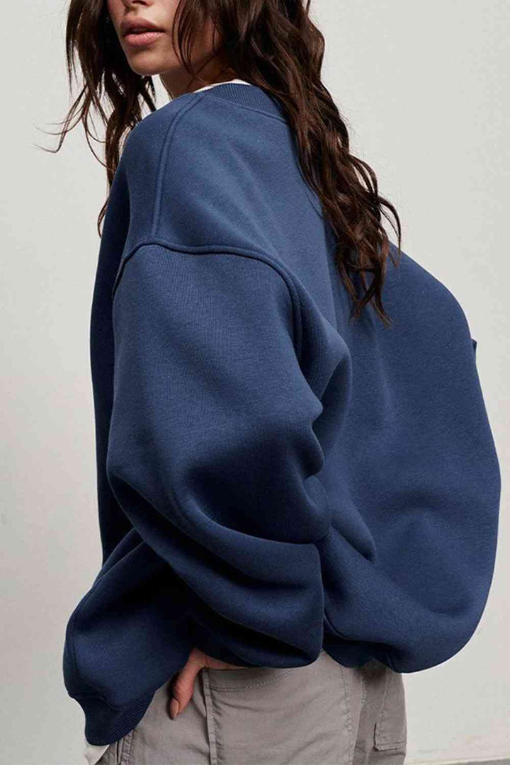 Oversize Round Neck Dropped Shoulder Sweatshirt |1mrk.com