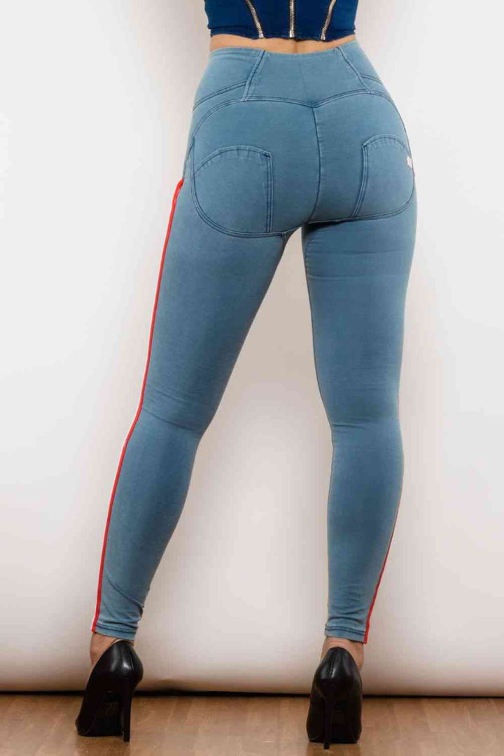 Side Stripe Contrast Zip Closure Skinny Jeans | 1mrk.com