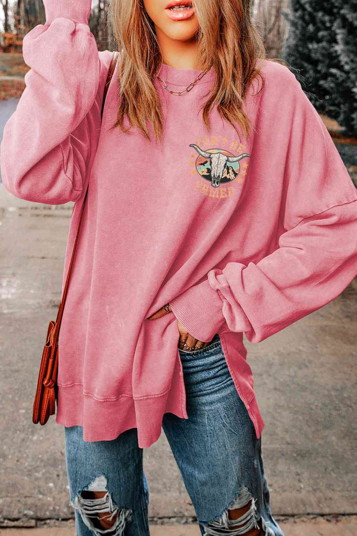 Bull Graphic Dropped Shoulder Slit Sweatshirt |1mrk.com