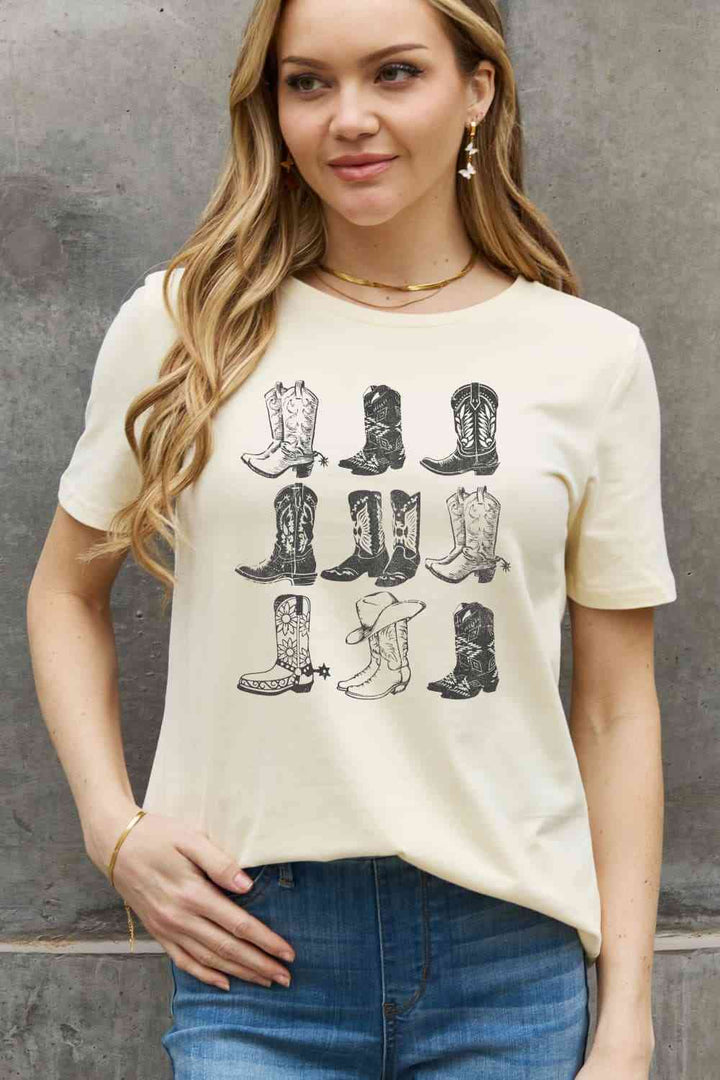 Simply Love Simply Love Full Size Cowboy Boots Graphic Cotton Tee | 1mrk.com
