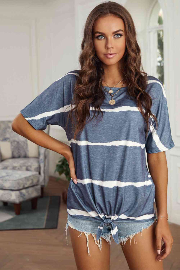 Striped Tie Front Tee Shirt | 1mrk.com