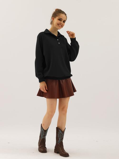 Ninexis Full Size Quarter-Button Collared Sweatshirt |1mrk.com