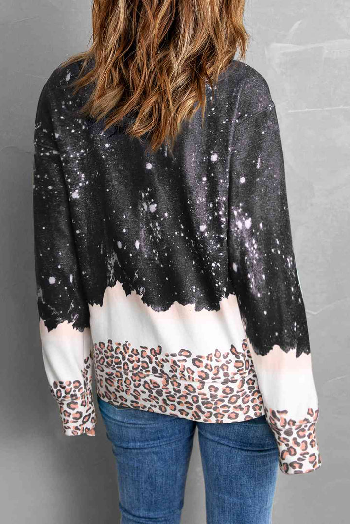 MAMA Leopard Color Block Round Neck Sweatshirt |1mrk.com