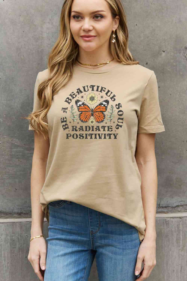 Simply Love Full Size BE A BEAUTIFUL SOUL RADIATE POSITIVITY Graphic Cotton Tee | 1mrk.com