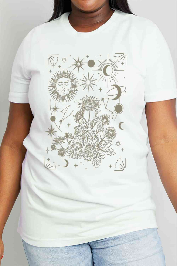 Simply Love Full Size Celestial Graphic Short Sleeve Cotton Tee | 1mrk.com