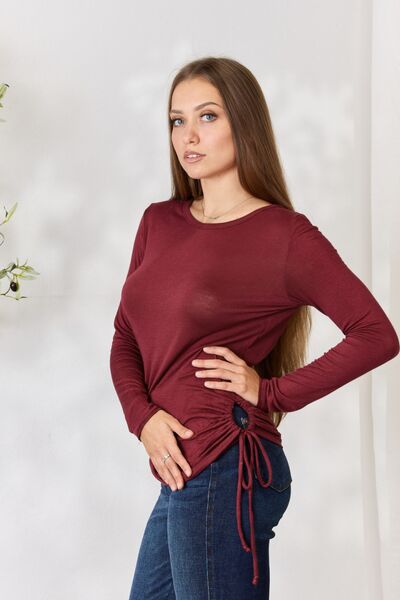 Culture Code Full Size Drawstring Round Neck Long Sleeve Top | 1mrk.com