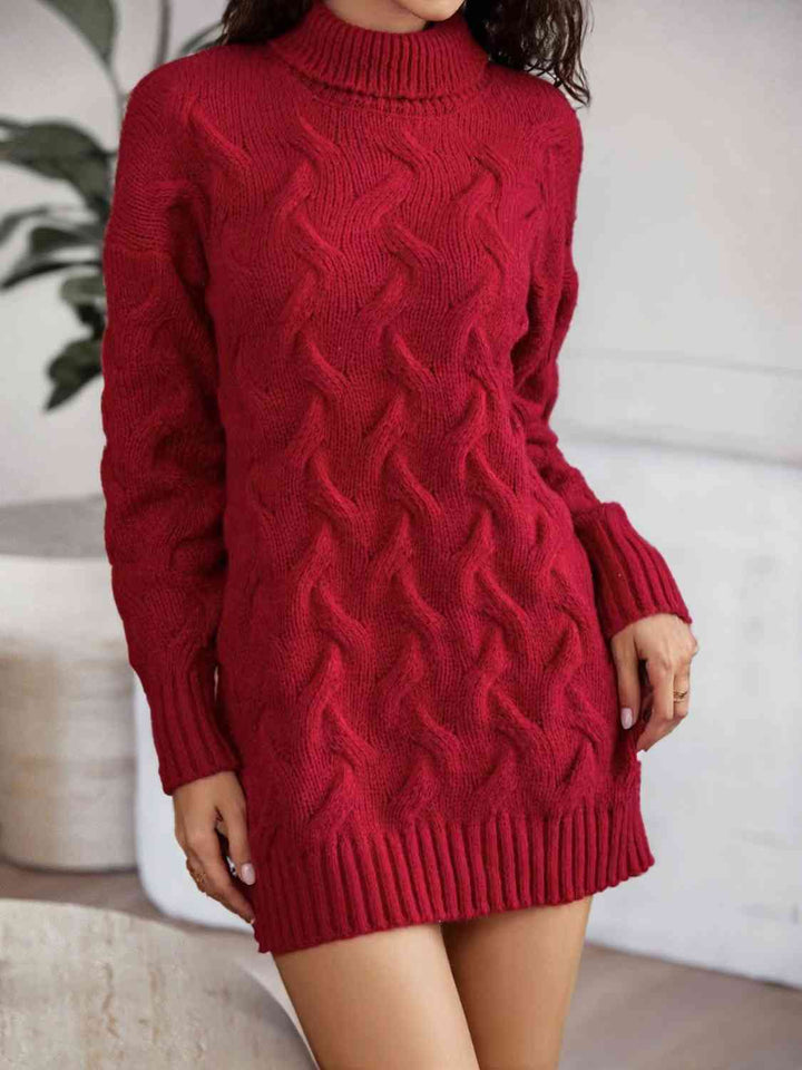 Cable-Knit Turtleneck Sweater Dress |1mrk.com