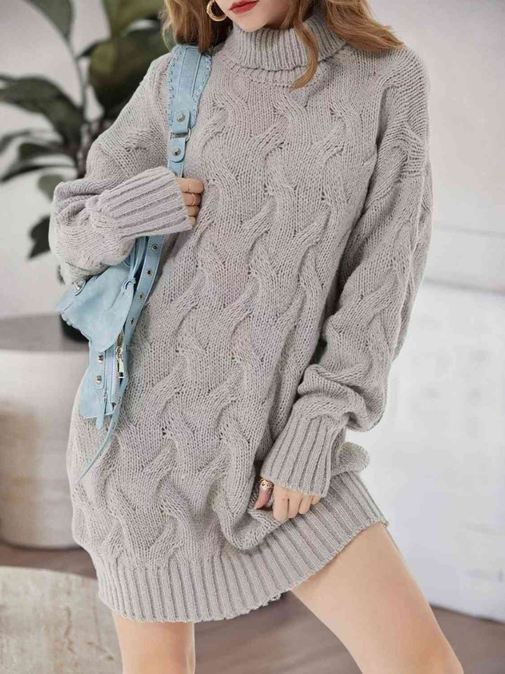 Cable-Knit Turtleneck Sweater Dress |1mrk.com