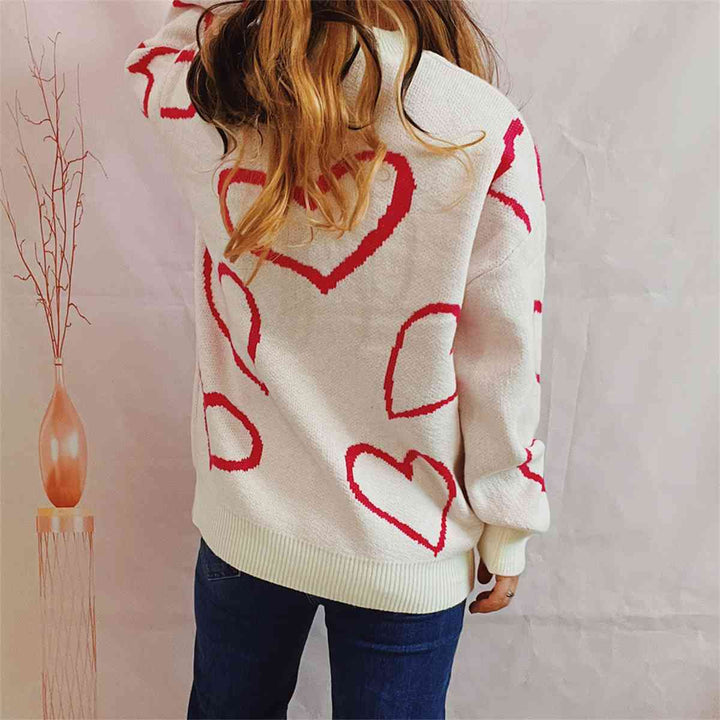 Heart Pattern Long Sleeve Sweater |1mrk.com