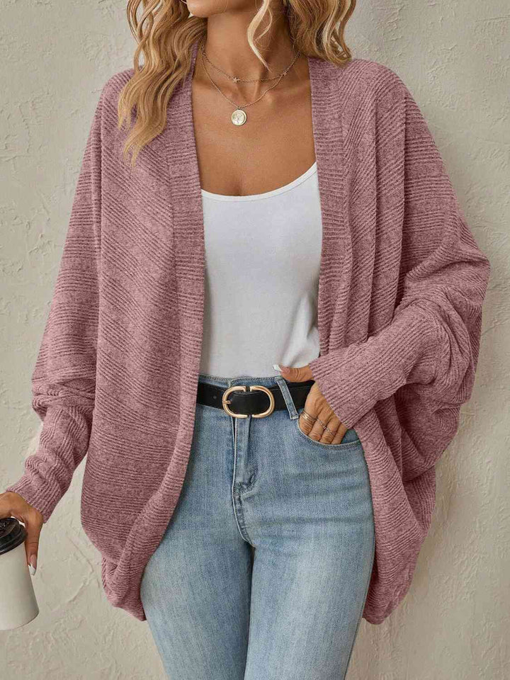 Open Front  Dropped Shoulder Cardigan |1mrk.com