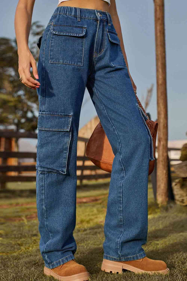 Loose Fit Long Jeans with Pockets | 1mrk.com