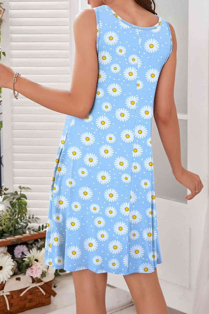 Printed Round Neck Sleeveless Dress |1mrk.com