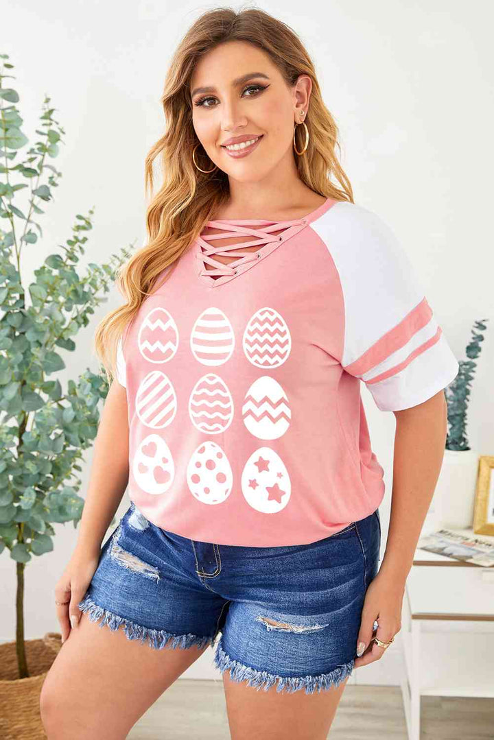 Plus Size Easter Egg Graphic Crisscross Tee Shirt | 1mrk.com