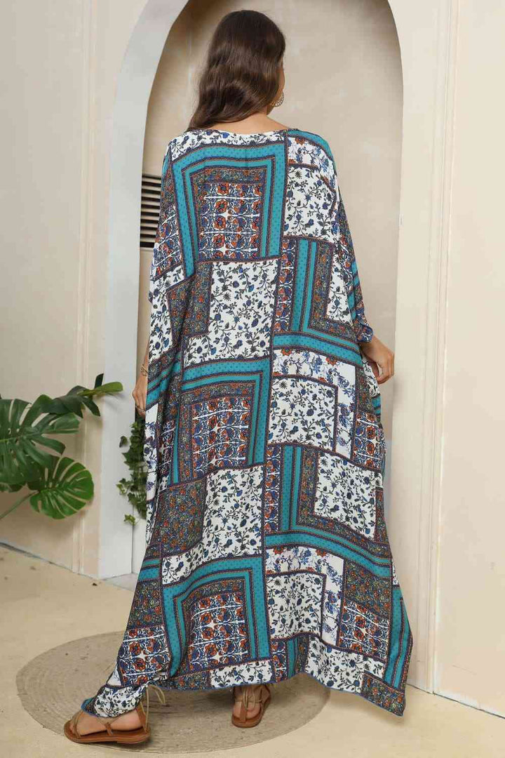 Printed V-Neck Split Maxi Dress |1mrk.com