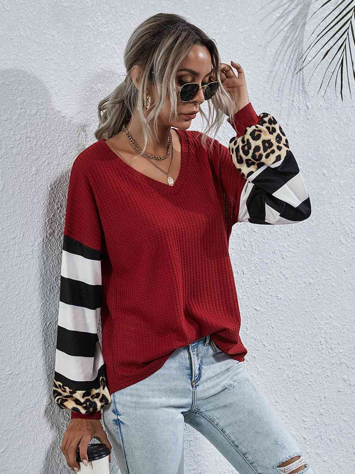 Leopard Striped Waffle-Knit Top | 1mrk.com