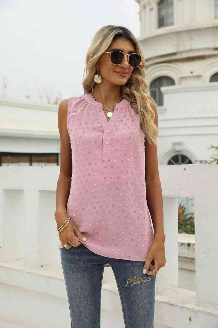 Swiss Dot Notched Neck Tank | 1mrk.com