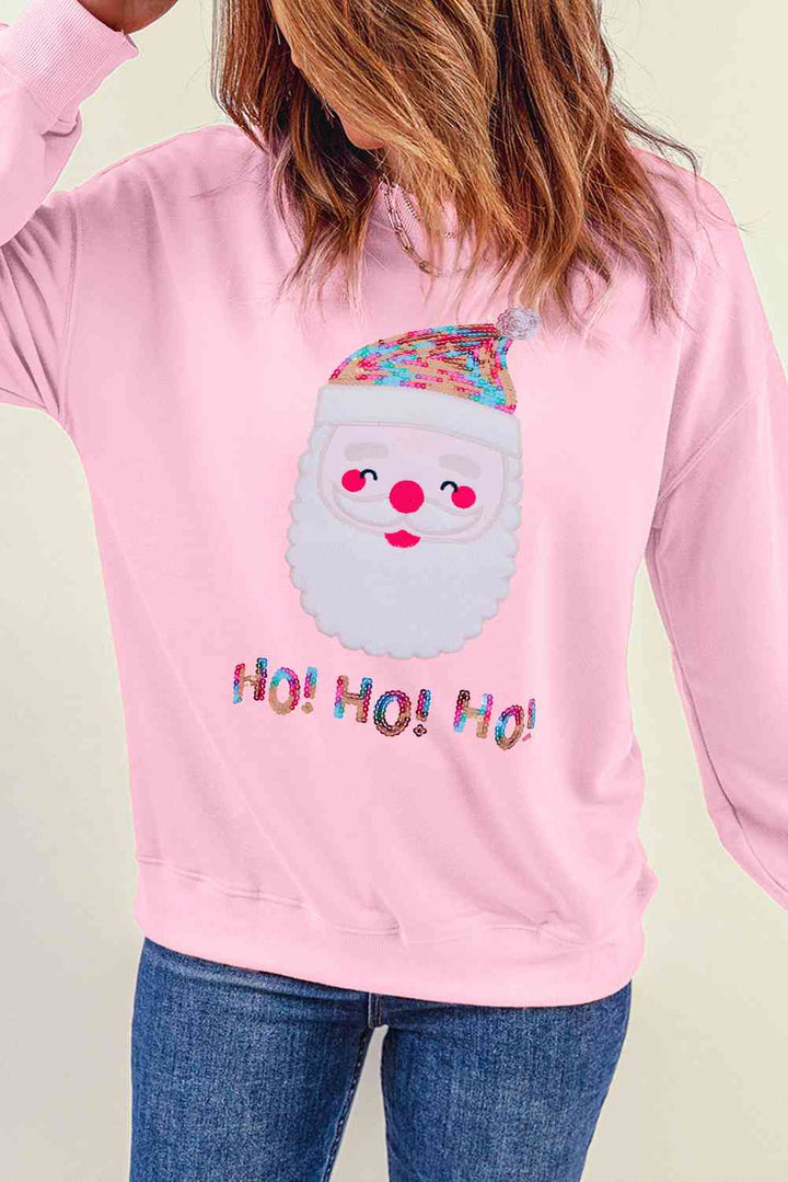 Sequin Santa Graphic Round Neck Sweatshirt |1mrk.com