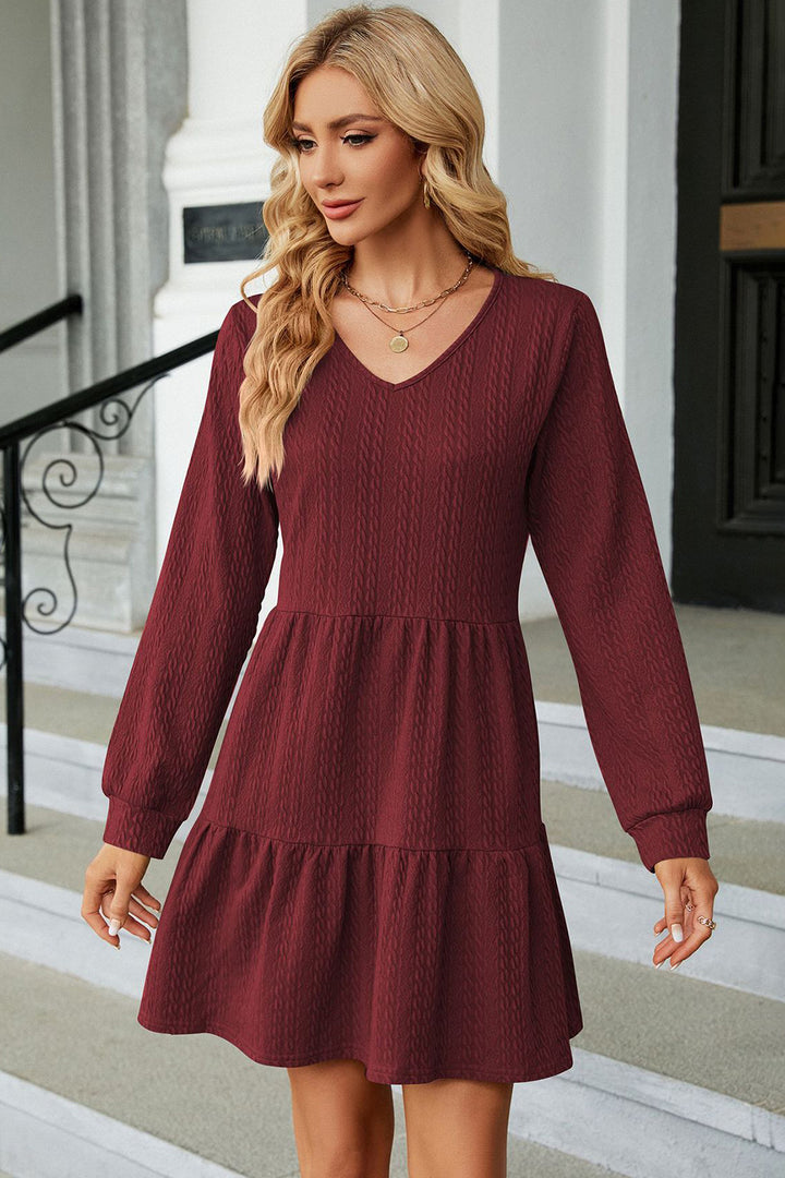 V-Neck Long Sleeve Mini Dress | Trendsi