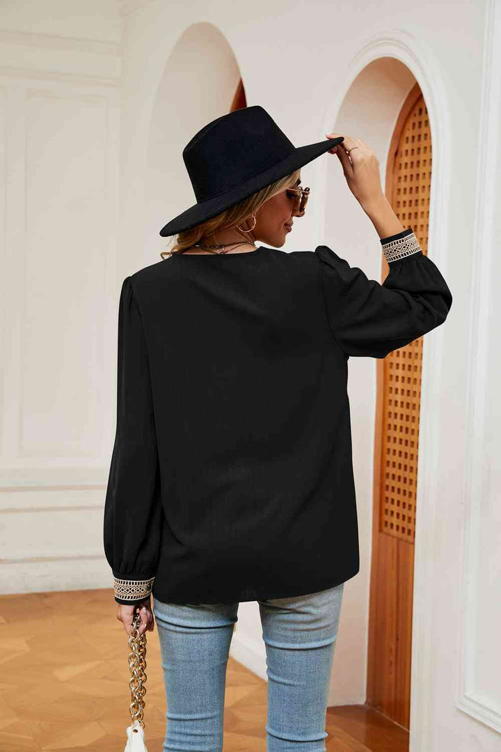 Contrast Puff Sleeve Blouse | 1mrk.com