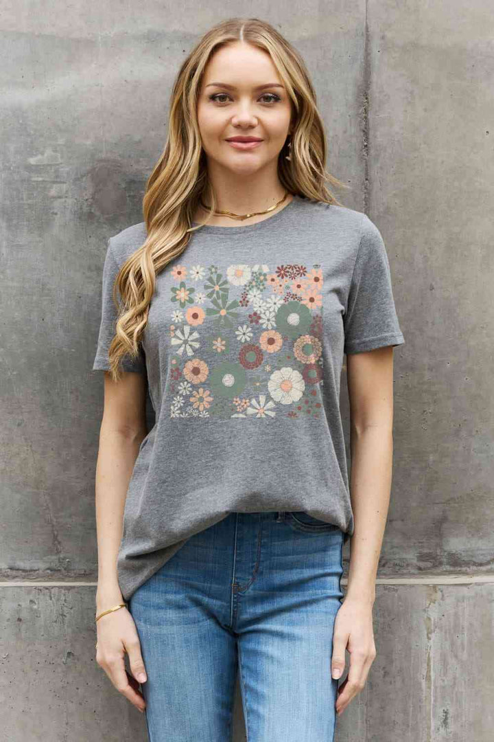 Simply Love Full Size Flower Graphic Cotton Tee | 1mrk.com