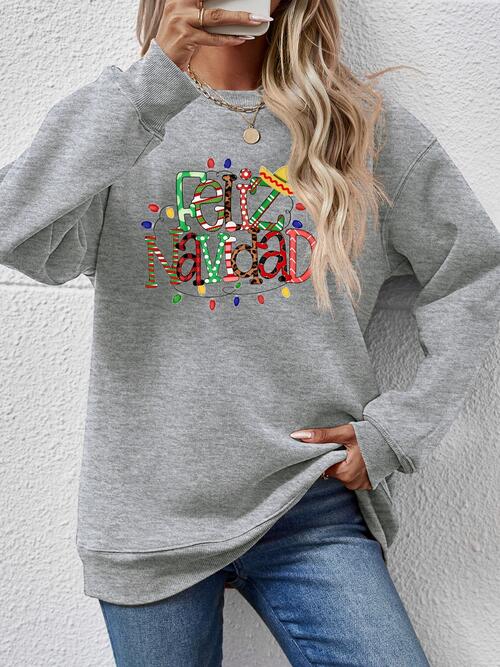 FELIZ NAVIDAD Round Neck Drop Shoulder Sweatshirt |1mrk.com