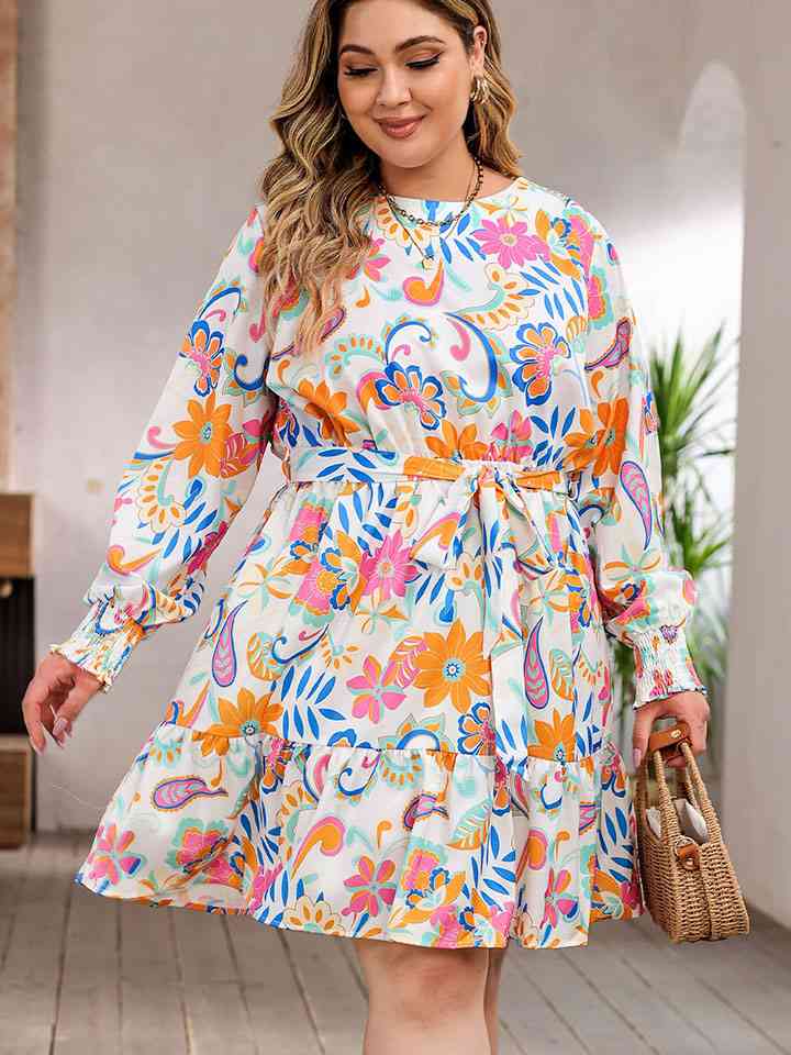 Plus Size Round Neck Lantern Sleeve Dress |1mrk.com