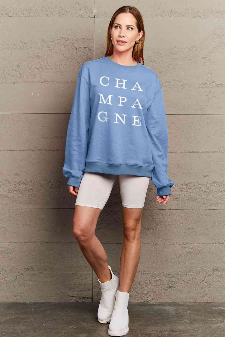 Simply Love Full Size CHAMPAGNE Graphic Long Sleeve Sweatshirt |1mrk.com