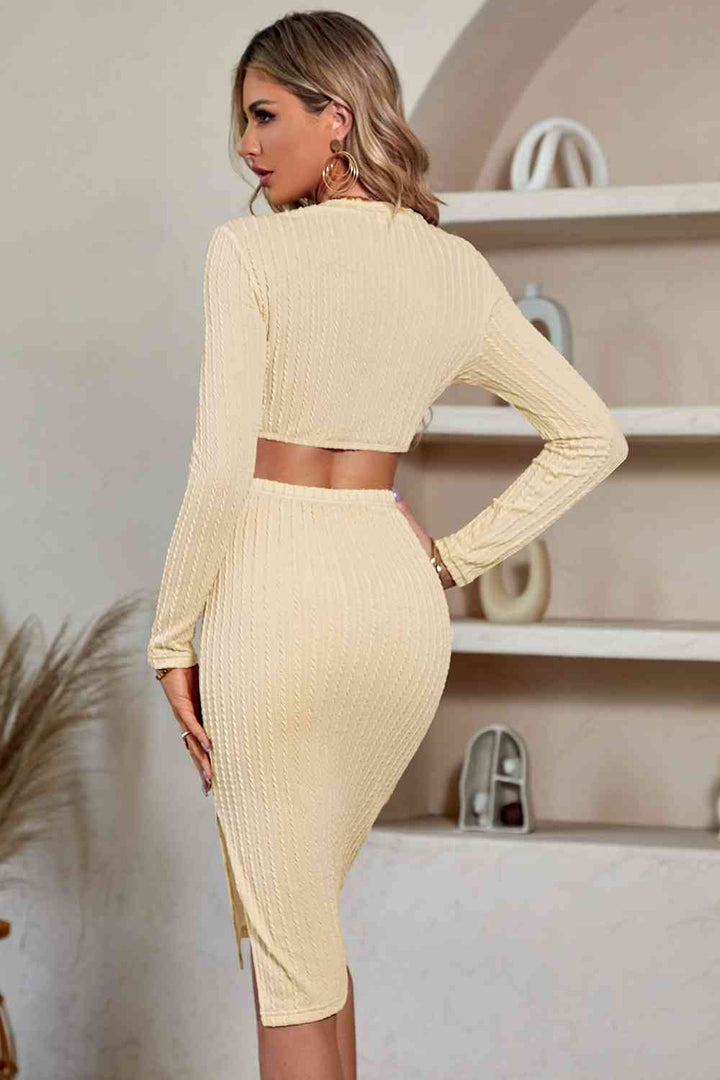 Cutout Crisscross Round Neck Long Sleeve Dress |1mrk.com