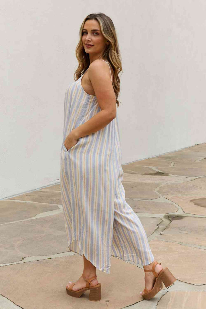 HEYSON Full Size Multi Colored Striped Jumpsuit with Pockets | 1mrk.com