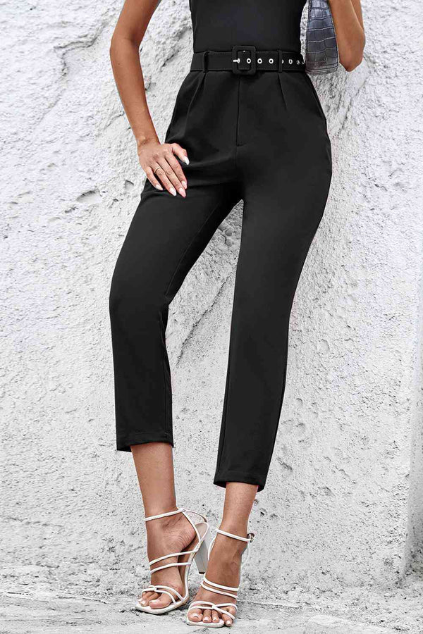 Straight Leg Cropped Pants with Pockets | 1mrk.com