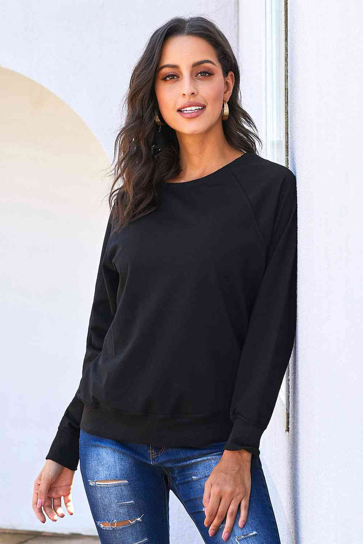 Round Neck Raglan Sleeve Exposed Seam Sweatshirt |1mrk.com