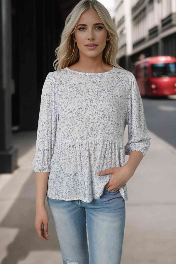 Floral Round Neck Peplum Blouse | 1mrk.com