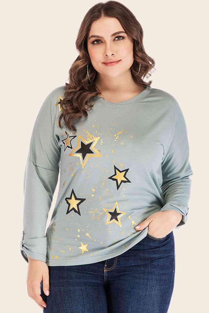 Full Size Star Graphic Slit Dropped Shoulder Top | 1mrk.com