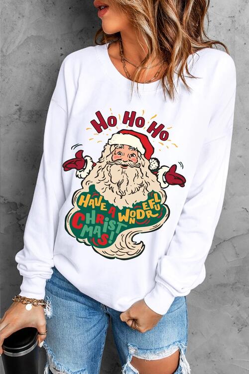 Santa Graphic Round Neck Long Sleeve Sweatshirt |1mrk.com