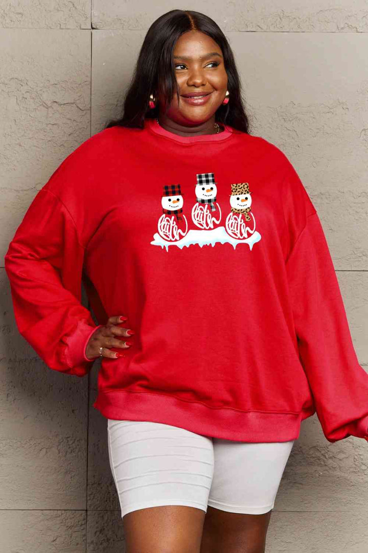 Simply Love Full Size Snowmen Graphic Sweatshirt |1mrk.com