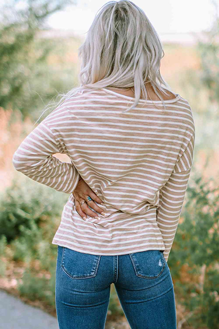 Striped Boat Neck Drop Shoulder Top | 1mrk.com