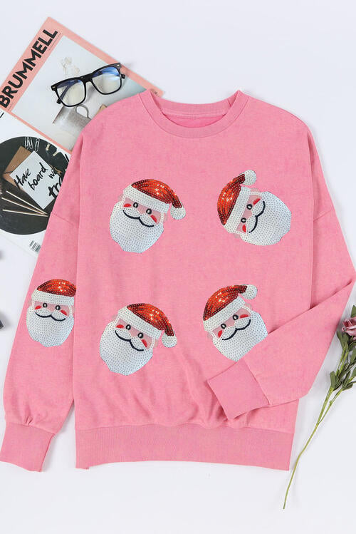 Sequin Santa Round Neck Slit Sweatshirt |1mrk.com