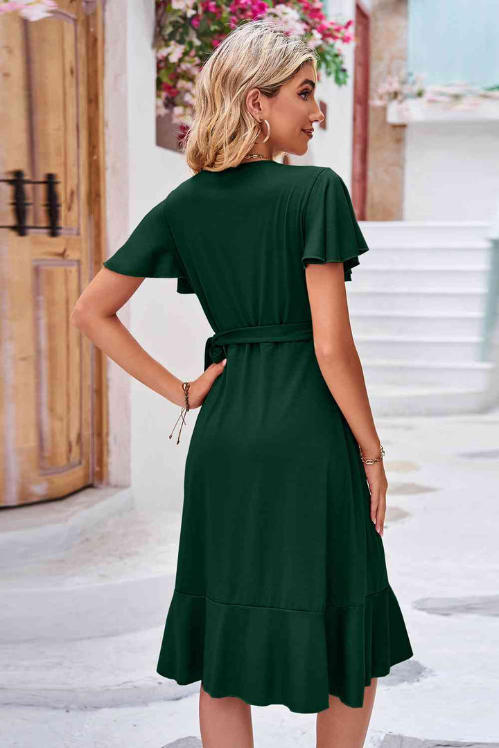 Surplice Neck Flutter Sleeve Dress | 1mrk.com