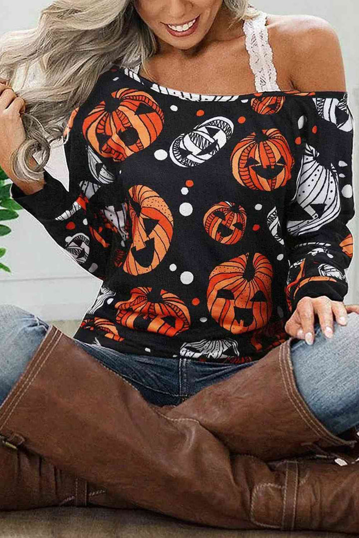 One Shoulder Jack-O'-Lantern Graphic Sweatshirt |1mrk.com