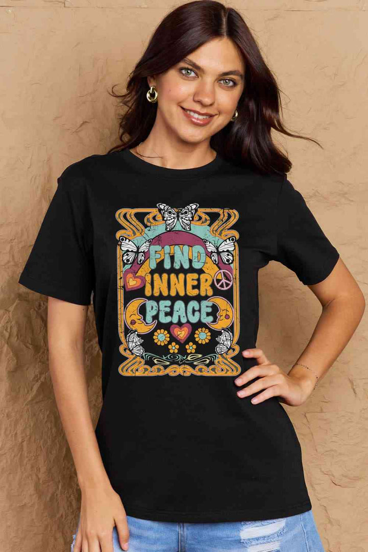 Simply Love Full Size FIND INNER PEACE Graphic Cotton T-Shirt | 1mrk.com