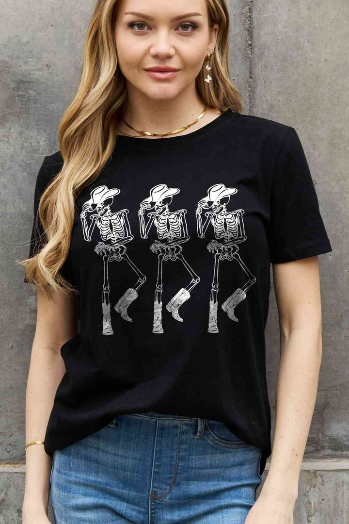 Simply Love Full Size Triple Skeletons Graphic Cotton Tee | 1mrk.com