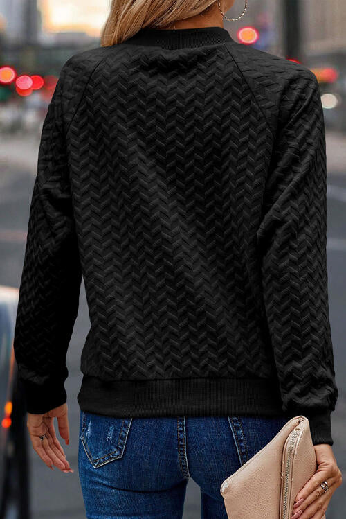 Texture Round Neck Long Sleeve Sweatshirt |1mrk.com