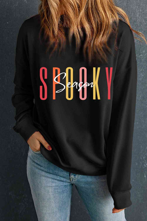 Round Neck Long Sleeve SPOOKY SEASON Graphic Sweatshirt |1mrk.com