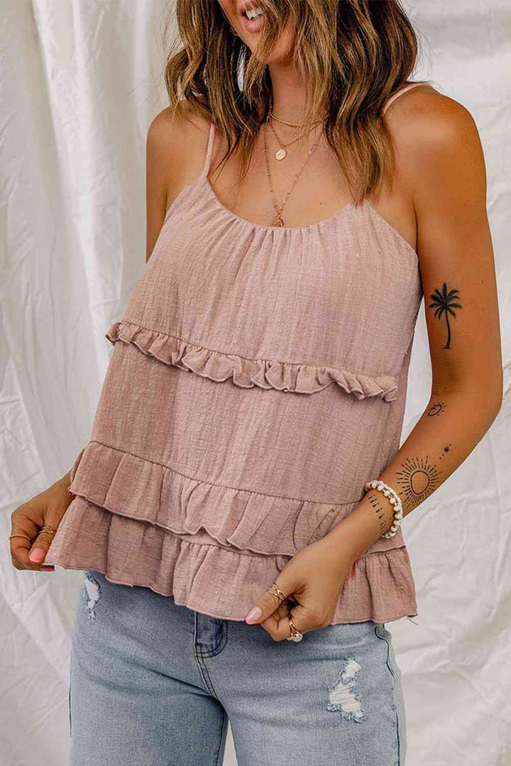 Ruffled Scoop Neck Sleeveless Cami | 1mrk.com