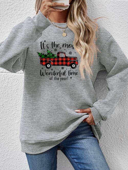 Graphic Round Neck Long Sleeve Sweatshirt |1mrk.com