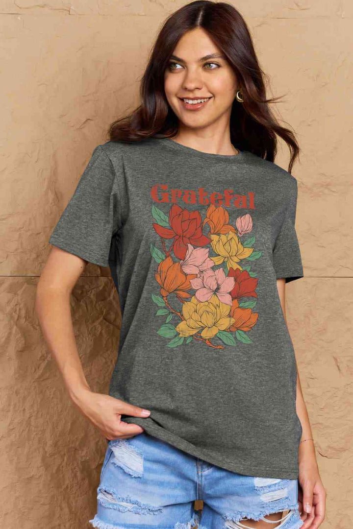 Simply Love Full Size GRATEFUL Flower Graphic Cotton T-Shirt | 1mrk.com