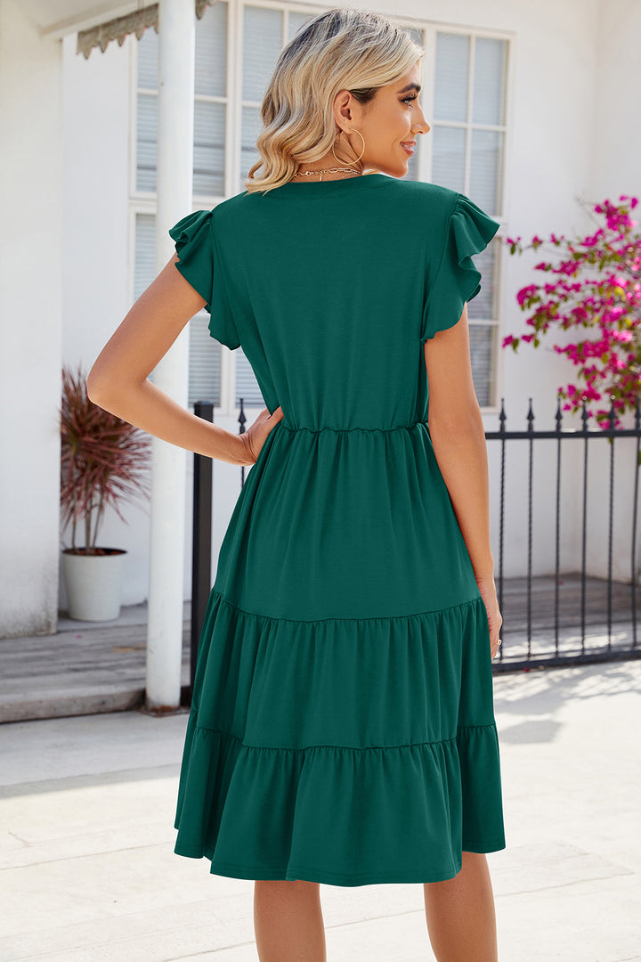 Ruched Notched Cap Sleeve Dress | Trendsi