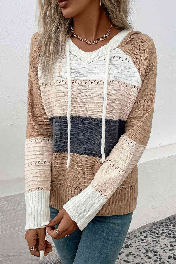 Color Block Drawstring Hooded Sweater |1mrk.com